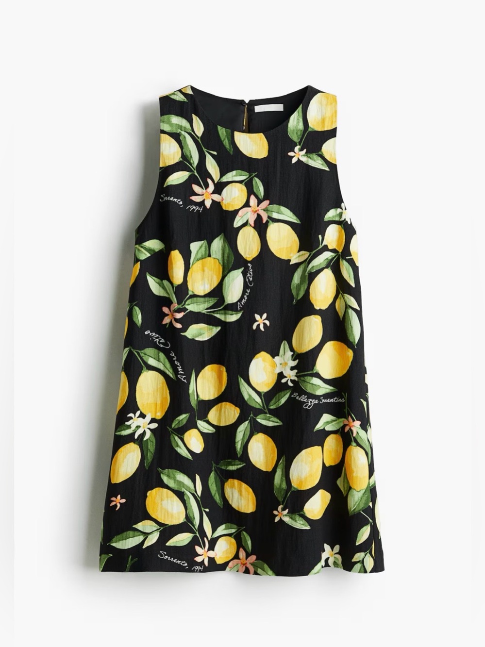 NWT H&M Black Lemon Print Sleeveless Mini Dress SZ XS vacation tropical summer